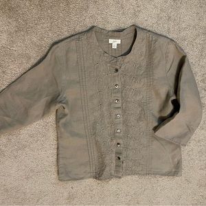 Jjill Linen Embroidered Button Down Blouse